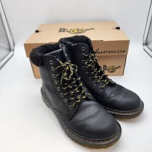 Dr. Martens Leather Lace Up Combat Boots Size Boys 3 Girls 4 Borg Fleece AW004